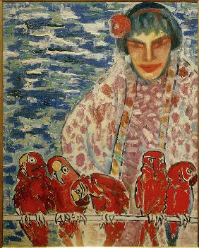 Frau mit roten Papageien 1906