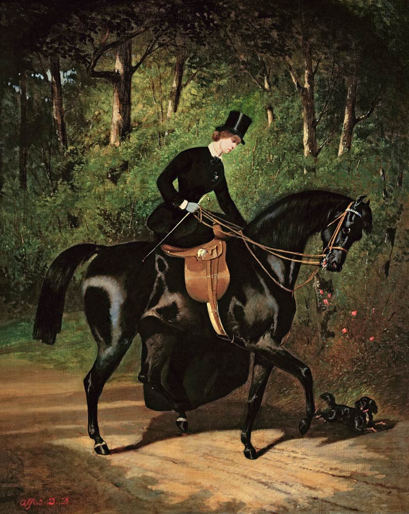 The Rider, Kipler, on her Black Mare von Alfred Dedreux