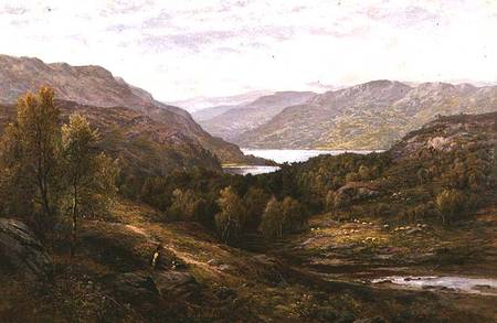 A Shepherd Boy with his Dog in a Highland Landscape von Alfred I Glendening