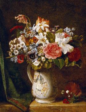 Rosen, Osterglocken und andere Blumen in einer Vase 000