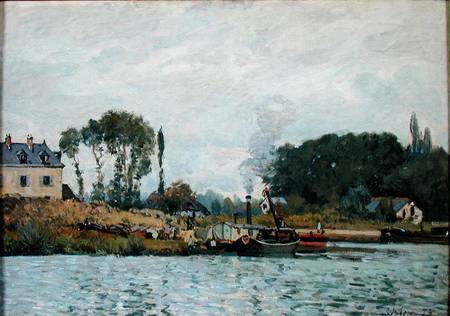 Boats at the lock at Bougival von Alfred Sisley