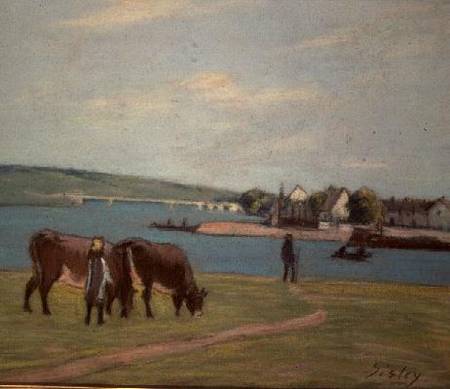 Cows on the Banks of the Seine at Saint-Mammes (pastel) von Alfred Sisley