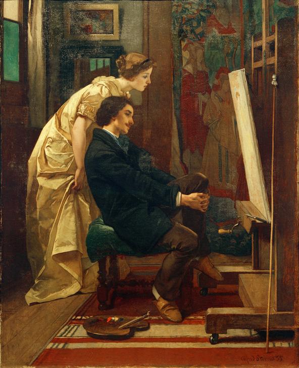 Der Maler und sein Modell od. Der Künstler in seinem Atelier von Alfred Stevens
