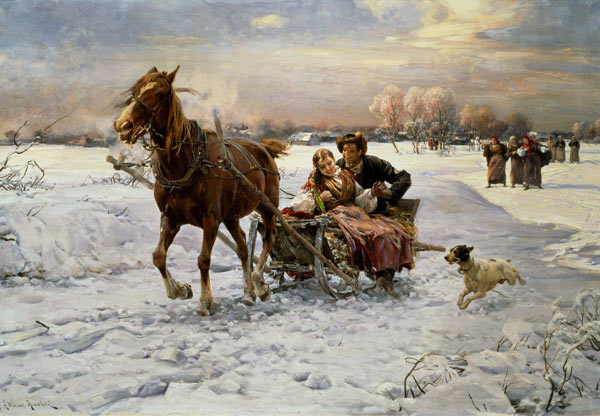 Lovers in a sleigh von Alfred von Wierusz-Kowalski