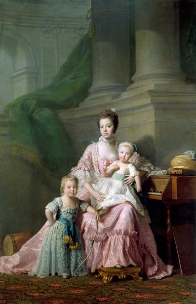 Königin Charlotte von Großbritannien und Irland (1744-1818) mit ihren beiden ältesten Söhnen 1769