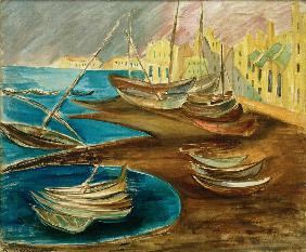 Fischerboote im Hafen von Tarragona 1932