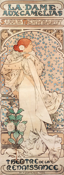 Die Kameliendame mit Sarah Bernhardt.  Plakat für das Theatre de la Renaissance. von Alphonse Mucha