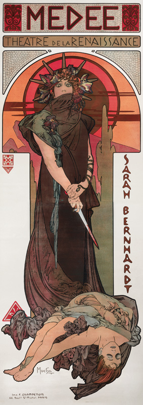 Médée, Plakat für Sarah Bernhardt und das Théatre de la Renaissance von Alphonse Mucha