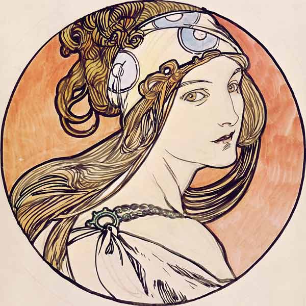 Woman with a Headscarf von Alphonse Mucha