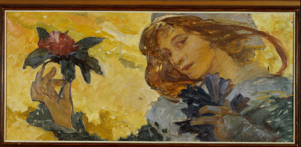 Woman with rose.  von Alphonse Mucha