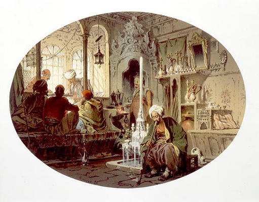 Ottoman Coffee House, 1862 (colour litho) von Amadeo Preziosi
