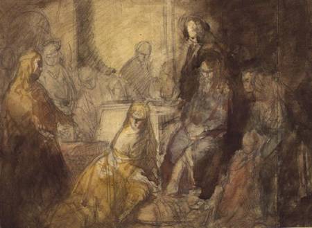 Mary Magdalene Annointing Christ's Feet (pencil & w/c) von Ambrose McEvoy