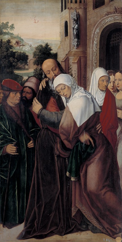 Begegnung Joachims und Annas an der Goldenen Pforte von Ambrosius Benson