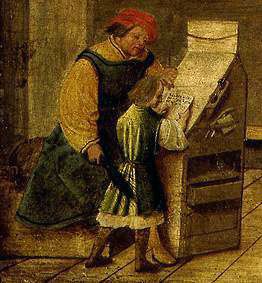 Der Schulmeister mit der Rute Detail aus Ein Schulmeister und seine Frau... von Ambrosius Holbein