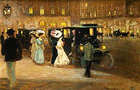 Abendliche Stadtszenerie Einstieg in die Kraftwagen 1908