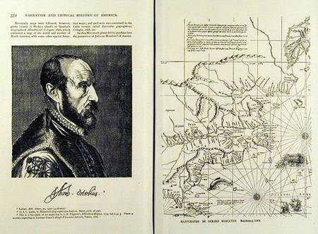 Abraham Ortel Oretelius (1527-98) and his world map of 1569, illustration from 'Narrative and Critic von American School