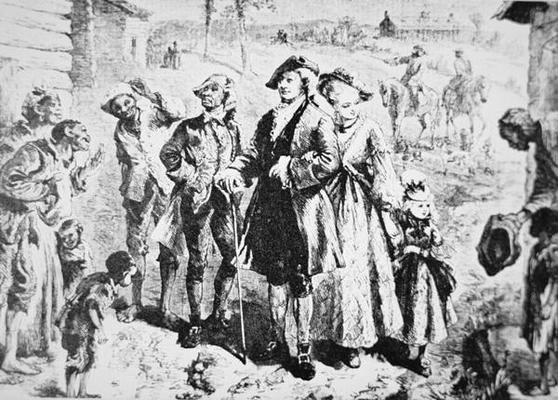 A plantation owner visits his slaves (litho) von American School, (18th century)