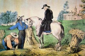 George Washington (1732-99) on his Mount Vernon estate with his black field hands, 1797 (colour lith 0664-