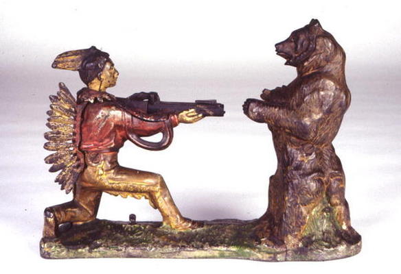 Native American Hunter and Bear c.1880 (lead) von American School, (19th century)