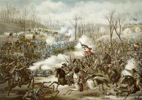 Battle of Pea Ridge, Arkansas, 6th-8th March, engraved by Kurz & Allison (colour litho) 12th