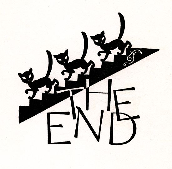 Black Cats Walking Down Stairs with 'The End' von American School, (20th century)