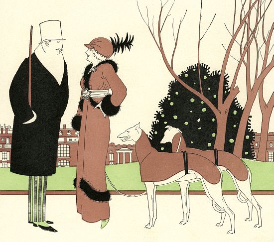 Fashionable Couple with Two Greyhounds von American School, (20th century)