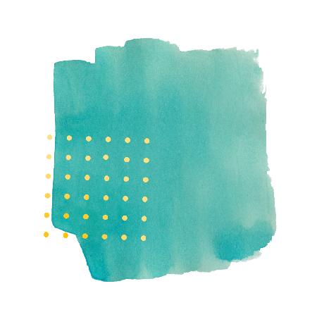 Abstrakter blaugrüner Aquarell-Pinselstrich mit gelben Tupfen