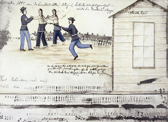 The death of Crazy Horse (c.1842-77) in 1877, Fort Robinson, Nebraska (ink on paper) von Amos Bad Heart Buffalo