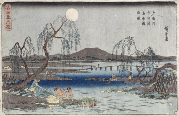 Catching Fish by Moonlight on the Tama River, from a series 'Snow, Moon and Flowers' ('Settsu Gekka' von Ando oder Utagawa Hiroshige