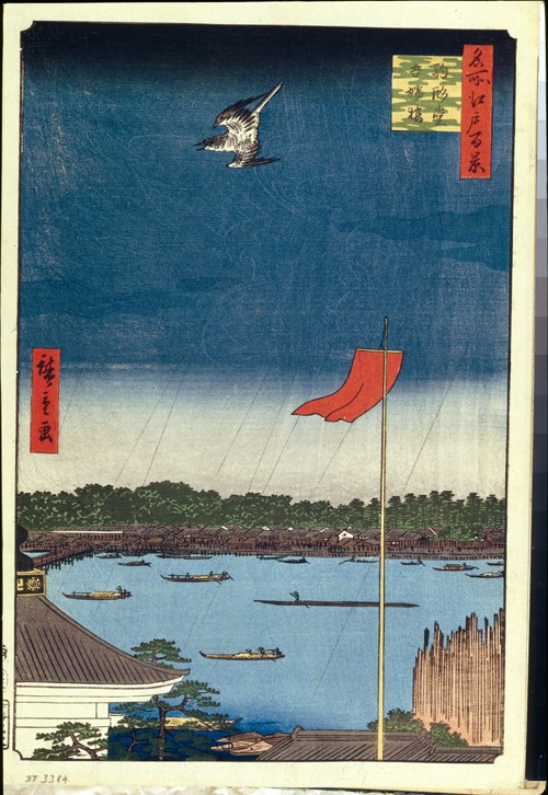 Der Komakata-Tempel und die Azuma-Brücke (Einhundert Ansichten von Edo) von Ando oder Utagawa Hiroshige