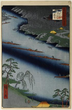 Der Zenko Tempel und die Fähre bei Kawaguchi (Einhundert Ansichten von Edo)