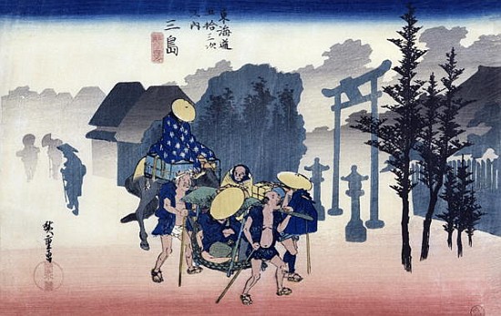 Morning Mist at Mishima, from the series ''53 Stations of the Tokaido'', 1834-35 von Ando oder Utagawa Hiroshige