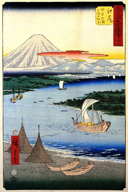 Station Ejiri. Aus der Serie "53 Stationen des Tokaido" (Tate-e Edition) von Ando oder Utagawa Hiroshige
