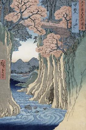 The monkey bridge in the Kai province, from the series 'Rokuju-yoshu Meisho zue' (Famous Places from 19th