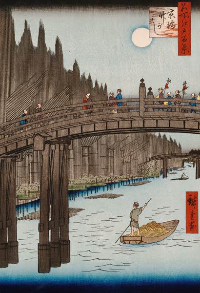 Der Bambus-Stapelplatz an der Kyobashi-Brücke. (Einhundert Ansichten von Edo)