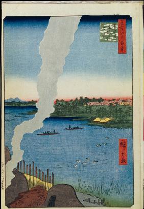 Ziegel-Brennöfen bei der Hashiba-Fähre über den Sumida (Einhundert Ansichten von Edo)