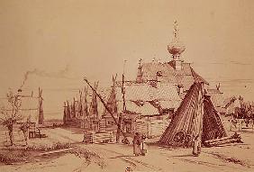 Village on route to Moscow, illustration from, ''Voyage pittoresque en Russie''
