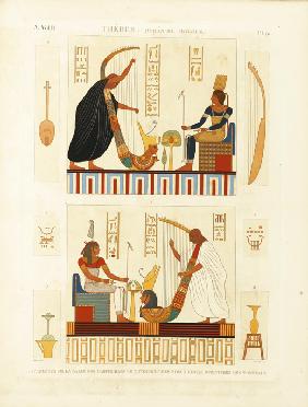 Harfenspieler aus dem Grabmal von Ramses III. im Tal der Könige. Illustration aus "The Description d 1812