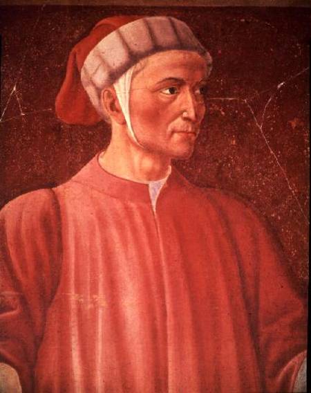 Dante Alighieri (1265-1321) detail of his bust, from the Villa Carducci series of famous men and wom von Andrea del Castagno