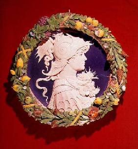 Roundel bearing a profile portrait of Alexander the Great (356-323 BC) surrounded by a garland of fo