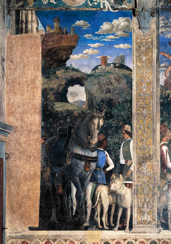 Horse and groom with hunting dogs, from the Camera degli Sposi or Camera Picta von Andrea Mantegna