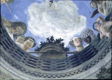 Trompe l'oeil oculus in the centre of the vaulted ceiling of the Camera degli Sposi or the Camera Pi von Andrea Mantegna