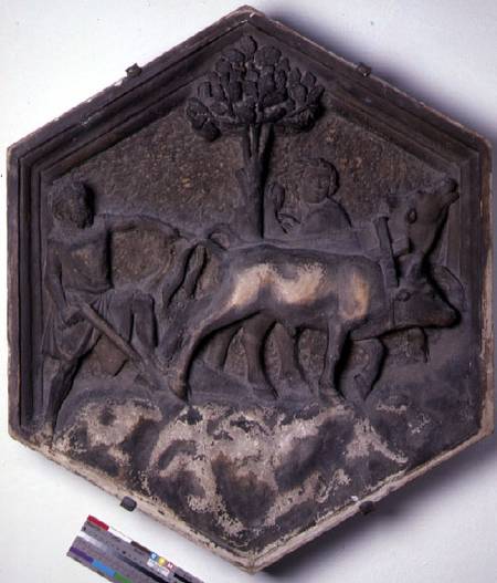 The Art of Agriculture, hexagonal decorative relief tile from a series depicting the practitioners o von Andrea Pisano