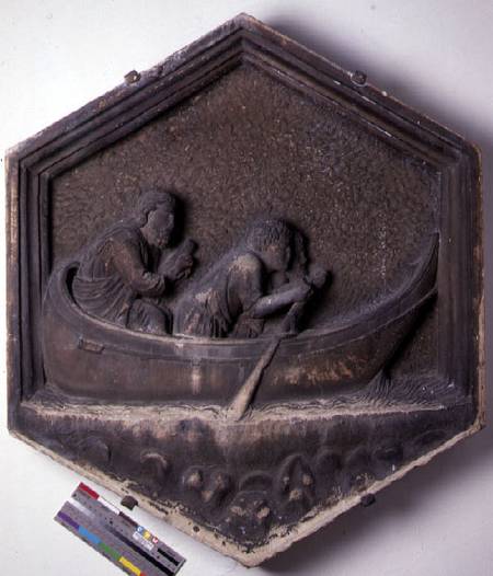 The Art of Navigation, hexagonal decorative relief tile from a series depicting the practitioners of von Andrea Pisano