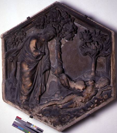 The Creation of Eve, hexagonal decorative relief tile from a series illustrating episodes from Genes von Andrea Pisano