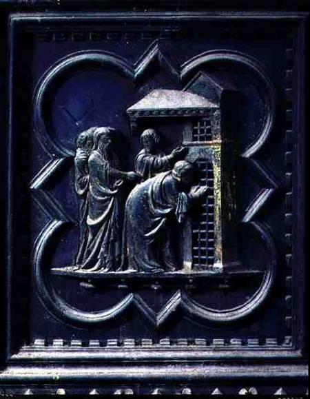 The Disciples Visit St John the Baptist, thirteenth panel of the South Doors of the Baptistery of Sa von Andrea Pisano