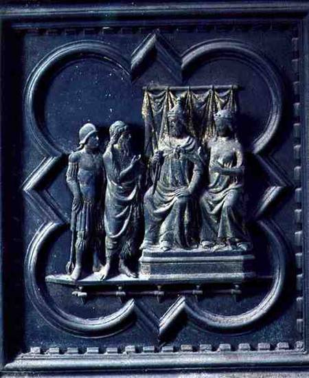 St John the Baptist reprimands King Herod (21 BC-39 AD), eleventh panel of the South Doors of the Ba von Andrea Pisano