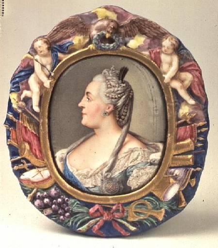 Catherine II (1729-96) after a portrait by Feodor Rokotov, enamel and copper, frame from the Imperia von Andrei Ivanovich Chernyi