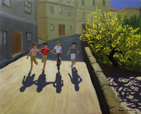 Children Running, Lesbos, 1999 (oil on canvas)  von Andrew  Macara