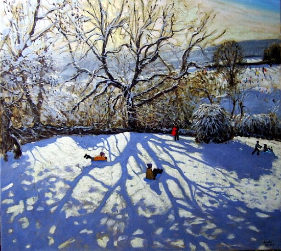 Large tree and tobogganers, Youlgreave, Derbyshire von Andrew  Macara